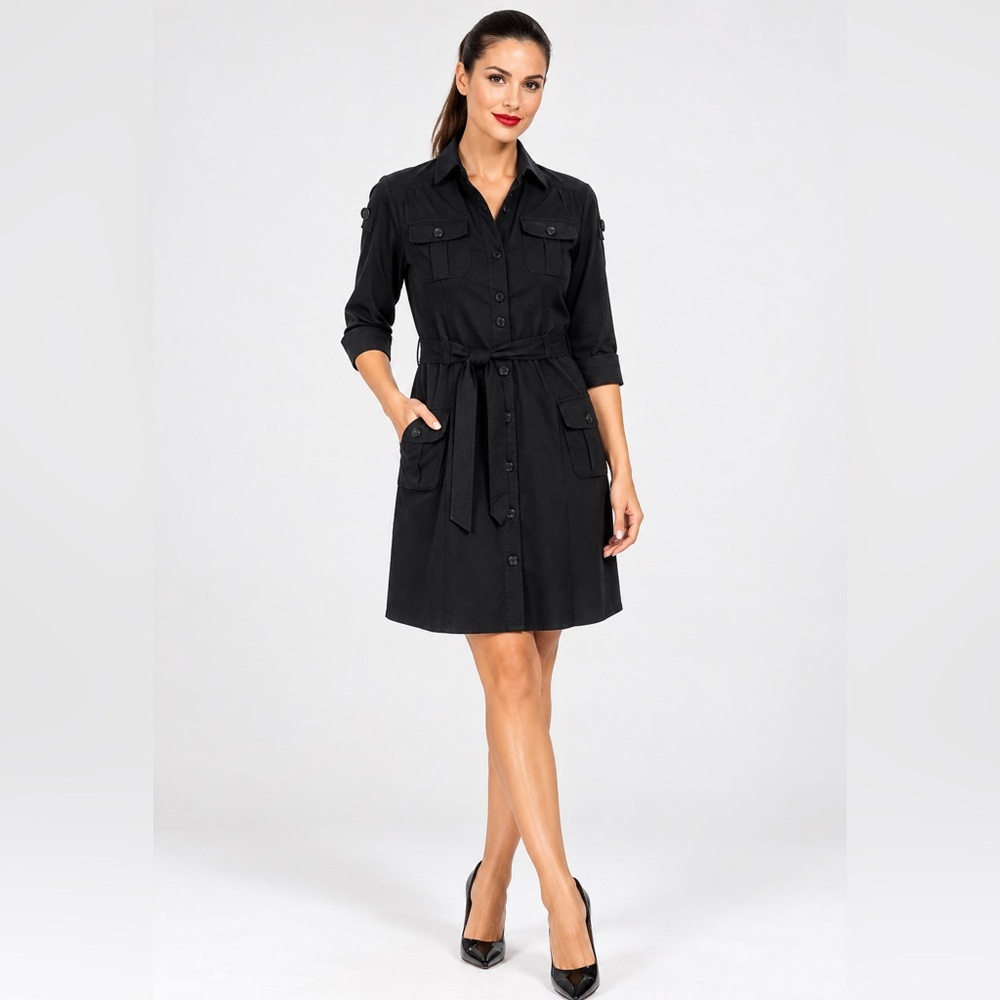 Moschino Cheap and Chic Black Button-Front Utility Mini belted Dress pockets 6